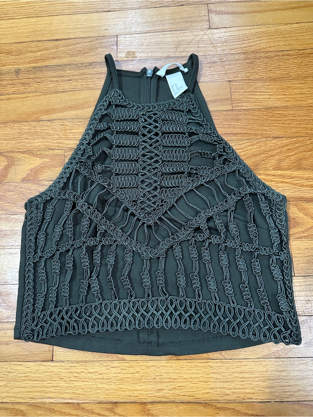 H&M Black Corset Bustier Top XS Soutache Embroidered Zip Back